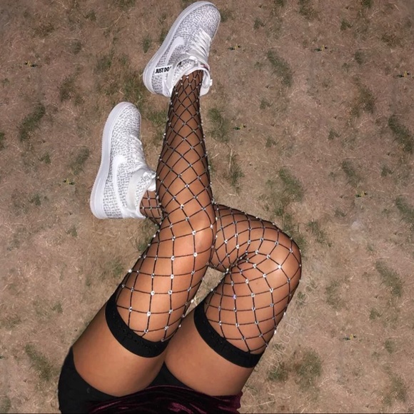 Other - New Boutique Black Bejeweled Fishnet Stockings OS